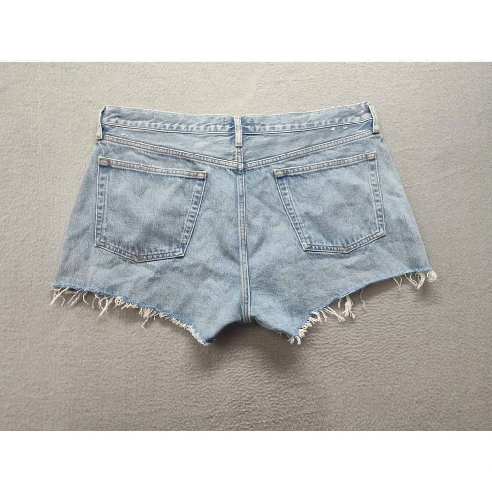 AGOLDE Parker Distressed Denim Shorts Light Wash Blue Size 33 Raw Hem